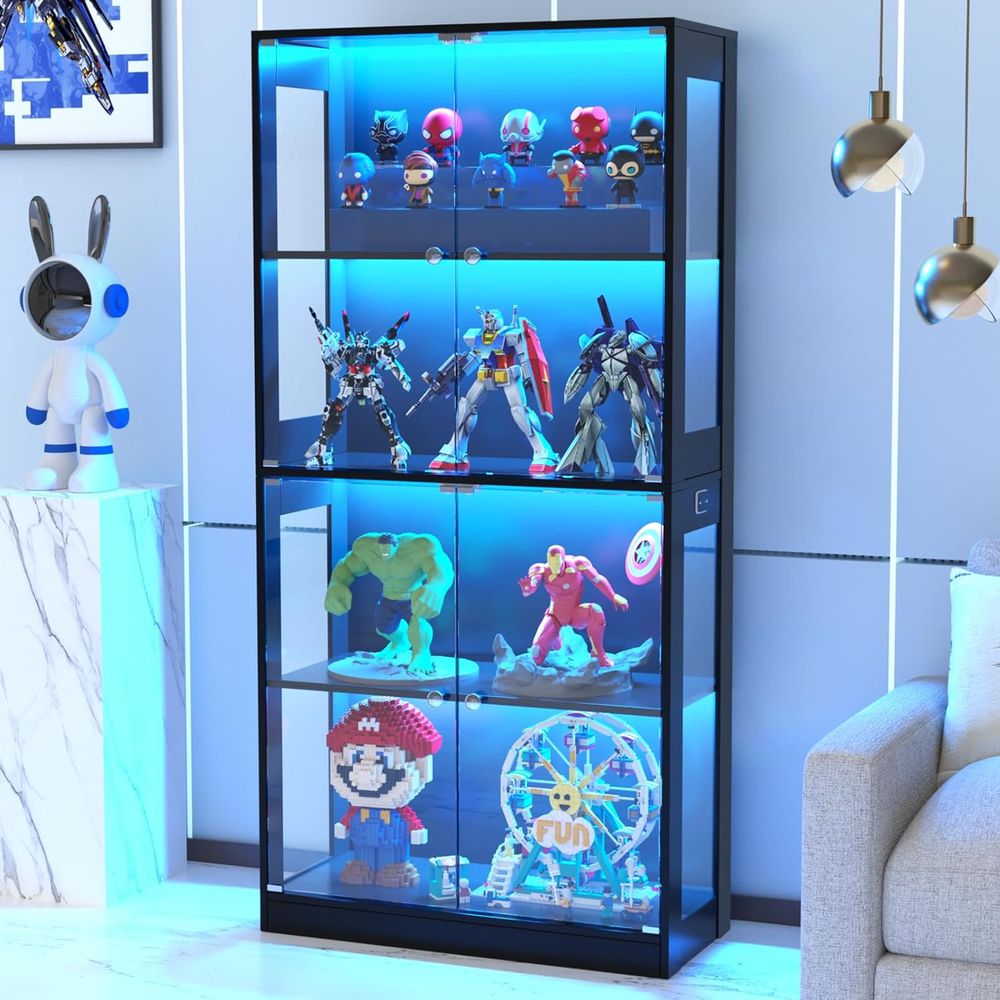 Glass Cabinet Display - 65-Zoll Glasvitrine, 4-stufiger Schaukasten mit Sensorbeleuchtung,