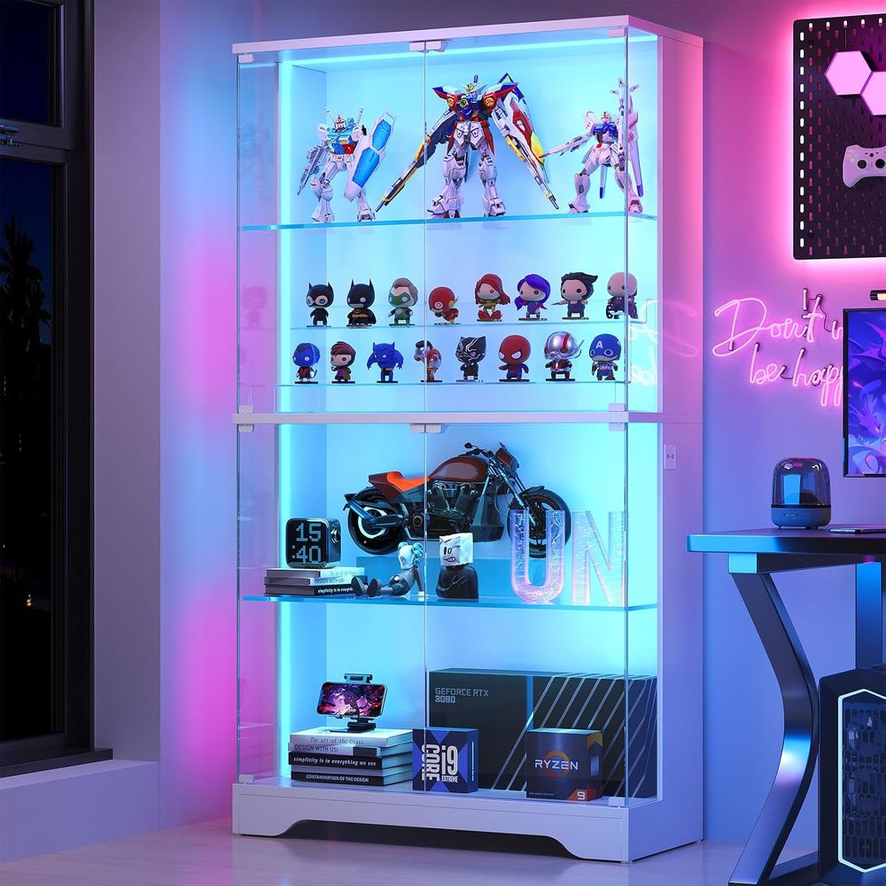 Glass Cabinet Display - 4-stufige Glasvitrine mit Bewegungssensor RGB-Beleuchtung, Ideal