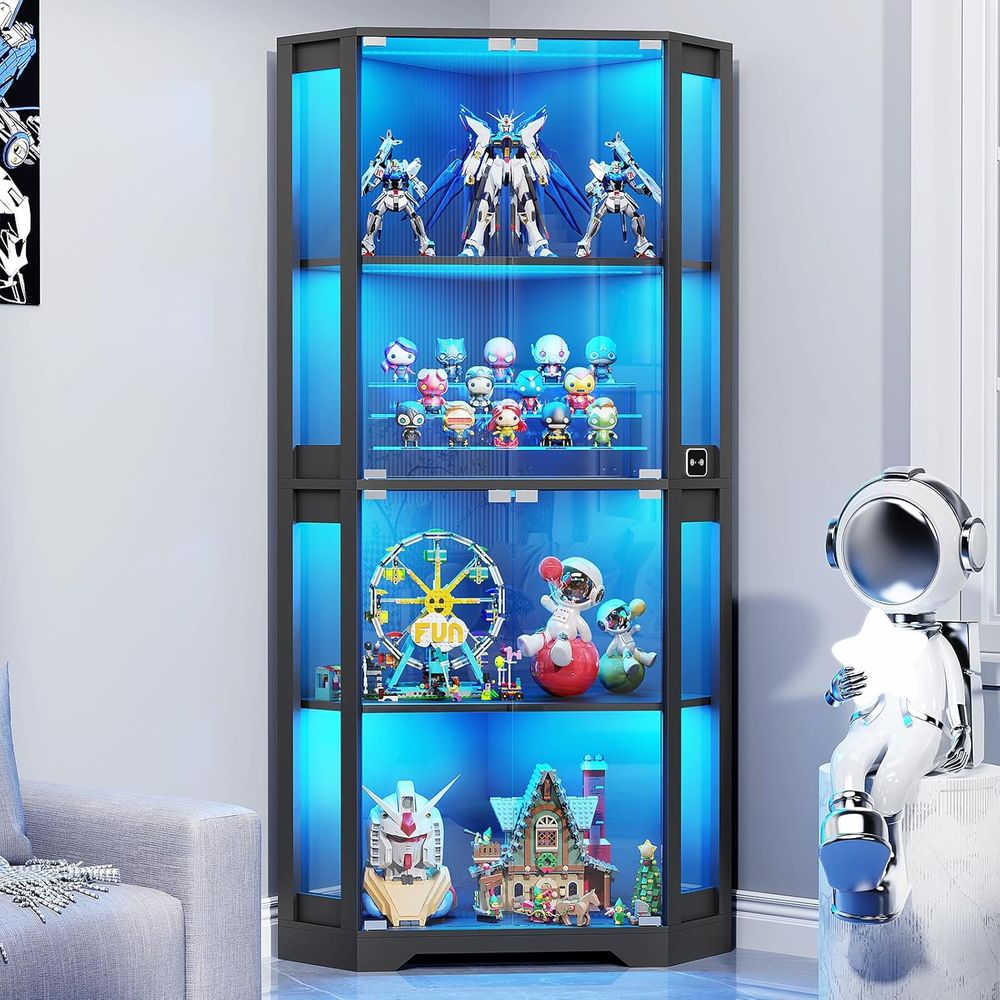 Glass Cabinet Display - 65 Beleuchtete Glasvitrine, 4-stufige Sammlervitrine mit
