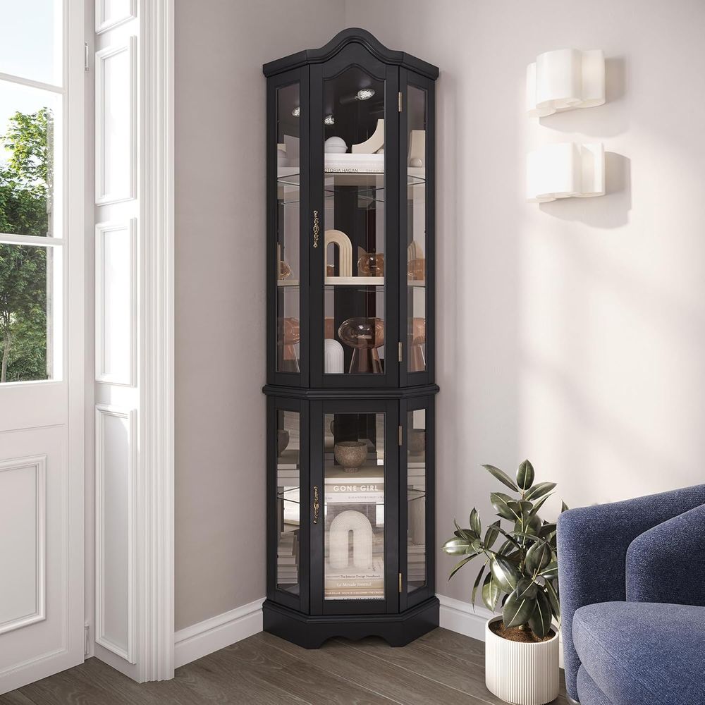 Glass Cabinet Display - Beleuchteter 3-seitiger Glas-Vitrinenschrank mit gehärtetem Glas