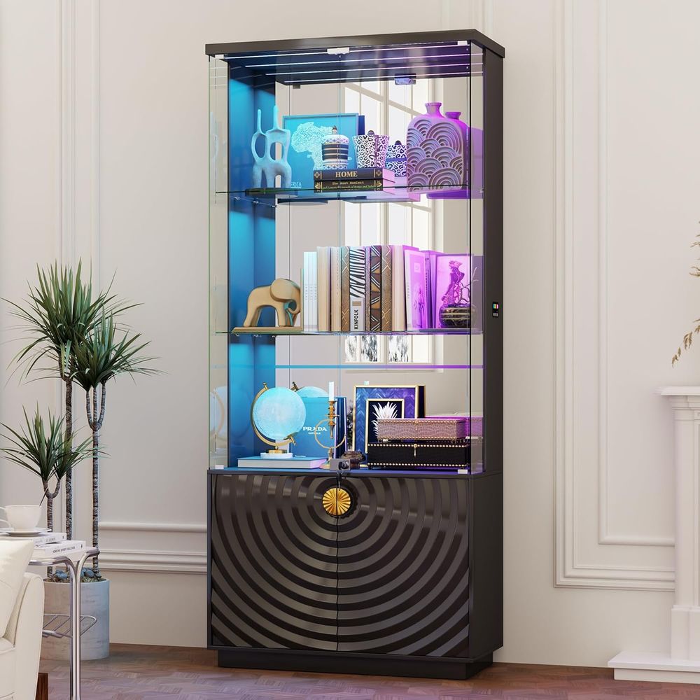 Glass Cabinet Display - 71 Glas-Vitrine, 4-stufiger Schaukasten mit 3-Farben-LED-Beleuchtung,