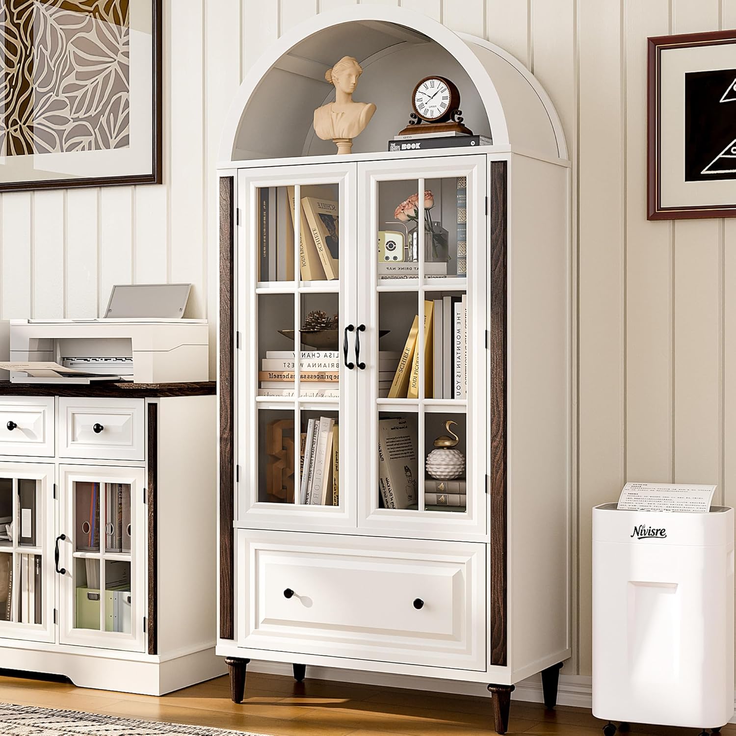 Glass Cabinet Display - 71 Zoll großes, handgefertigtes Bogenschrank-Bücherregal, Aktenschrank