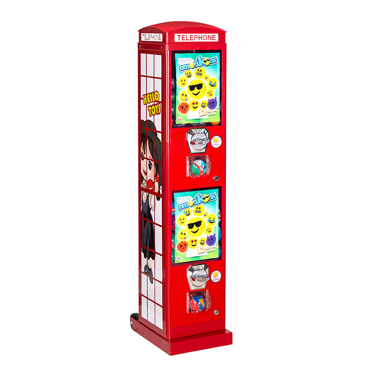 Candy Vending Machine - Roter Telefonzellen-Design Metall-Acryl-Kapselspielzeug-Verkaufsautomat, langlebiger Outdoor-Spender mit