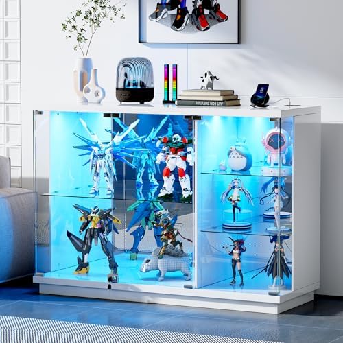 Glass Cabinet Display - Glasvitrine mit Schloss & LED-Beleuchtung, Hochglanz-Sideboard
