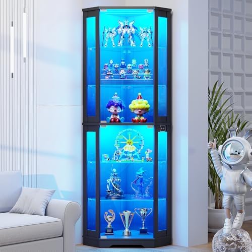Glass Cabinet Display - 180 cm Eck-Vitrine mit Glastüren, 6-stufiger