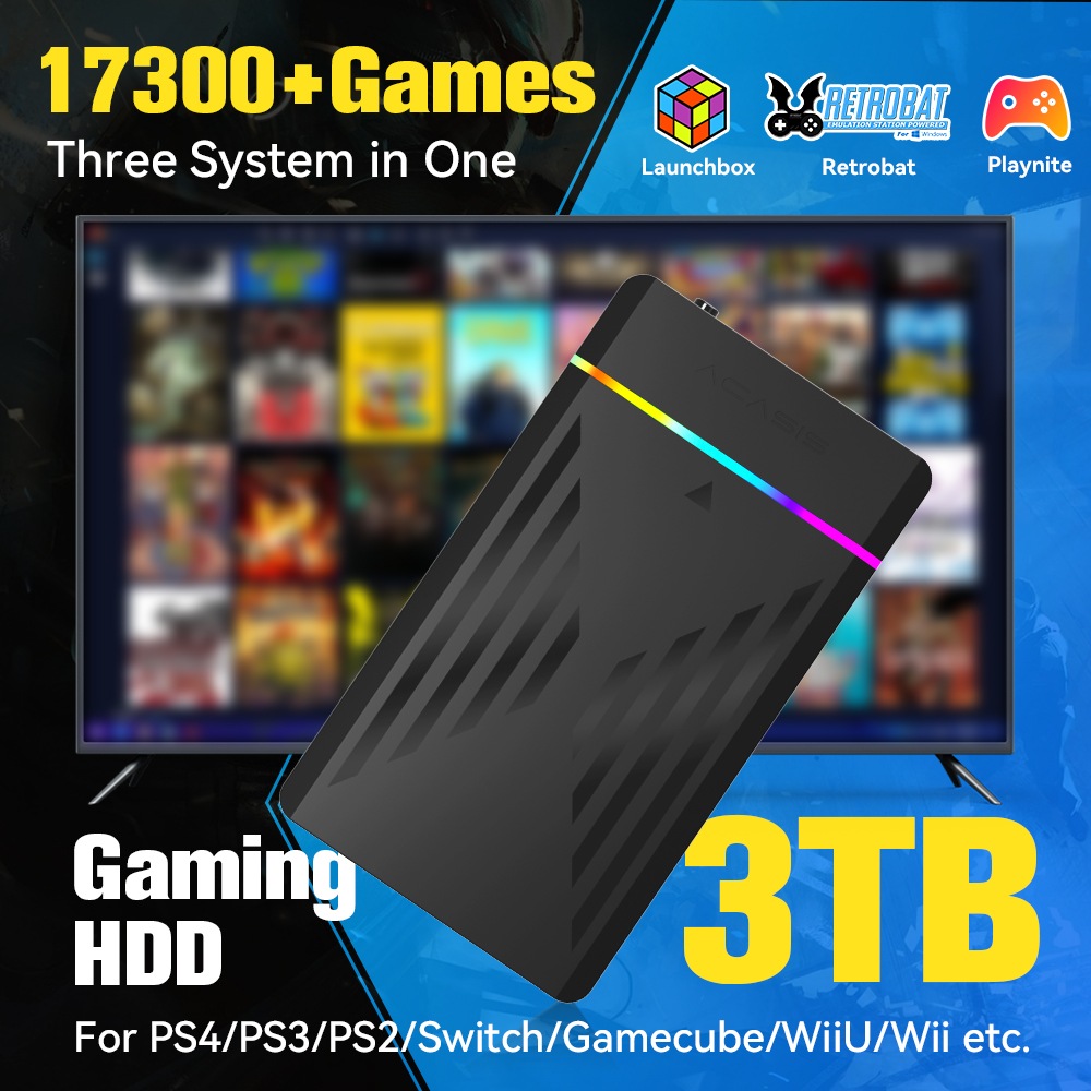 Arcade X - 3 TB tragbare Gaming-HDD-LaunchBox/Retrobat/Playnite-Retro-Spielekonsole mit 17300+