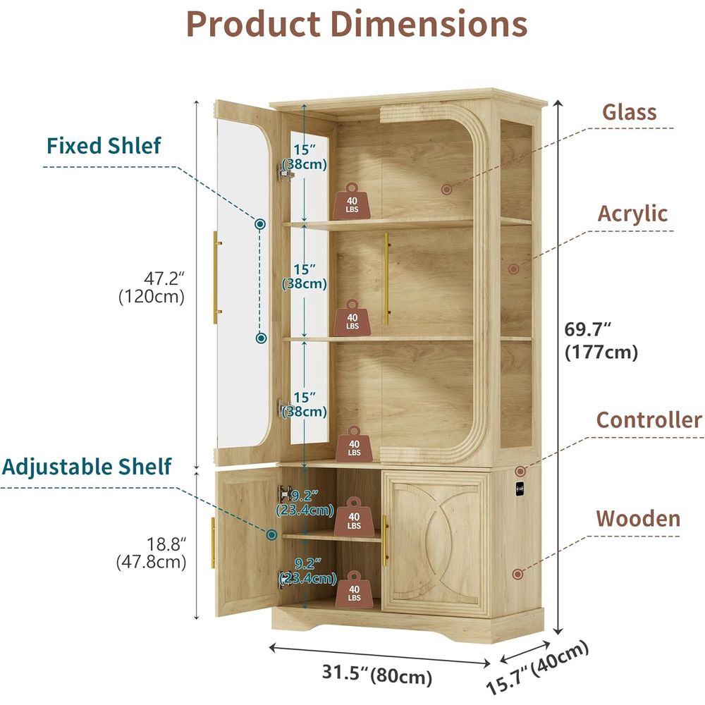 69-Zoll Eichen-Vitrine mit 5 E – Glass Cabinet Display Bewertung und Preis