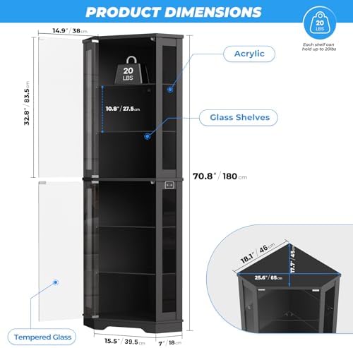 180 cm Eck-Vitrine mit Glastür – Glass Cabinet Display Bewertung und Preis